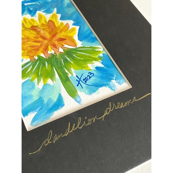 Dandelion Dreams - Original Wall Art Handmade Matted Watercolor Painting 8x10in - Picture 3 of 8